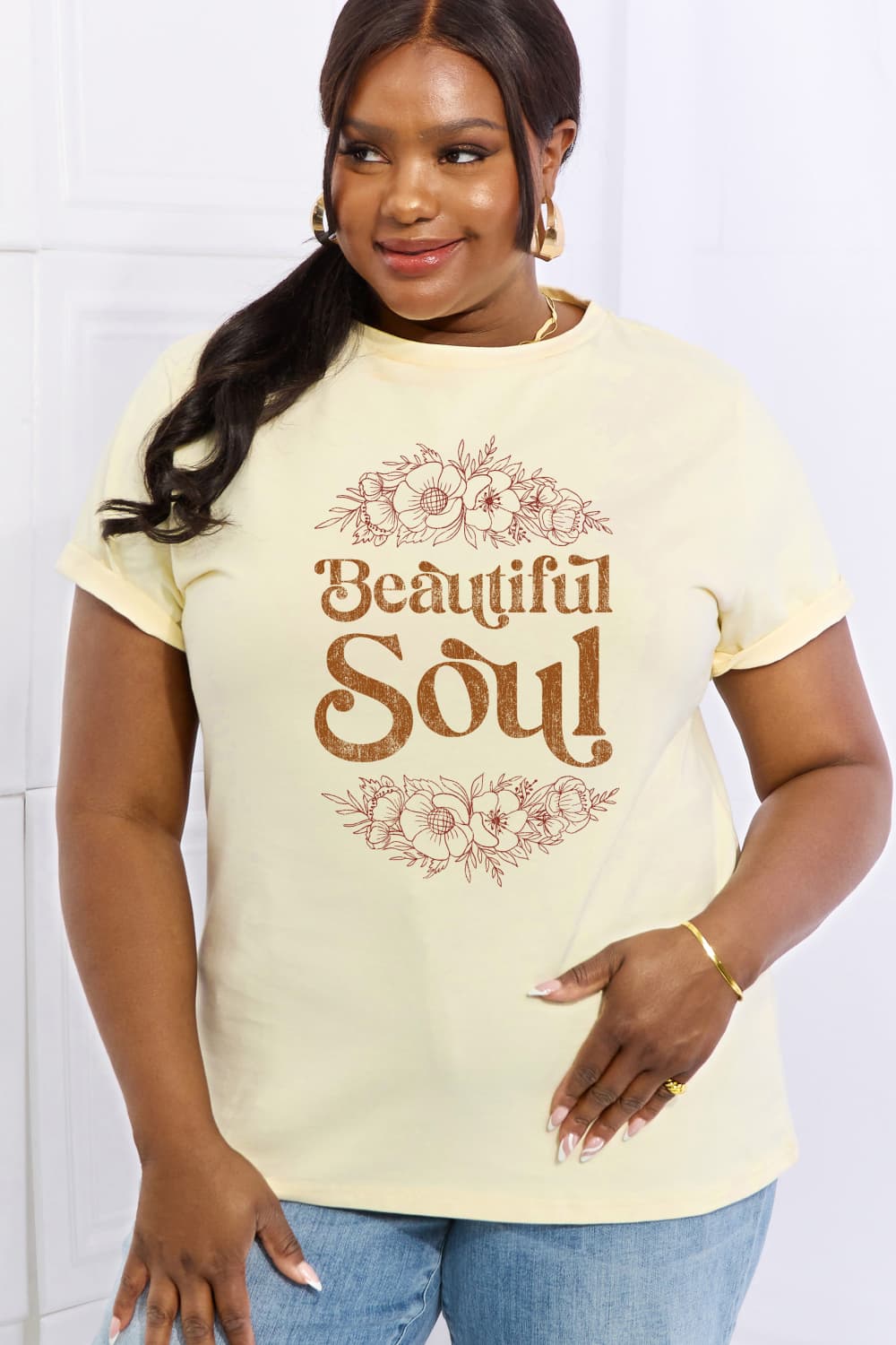 Simply Love Full Size BEAUTIFUL SOUL Graphic Cotton Tee  - Doll Fits