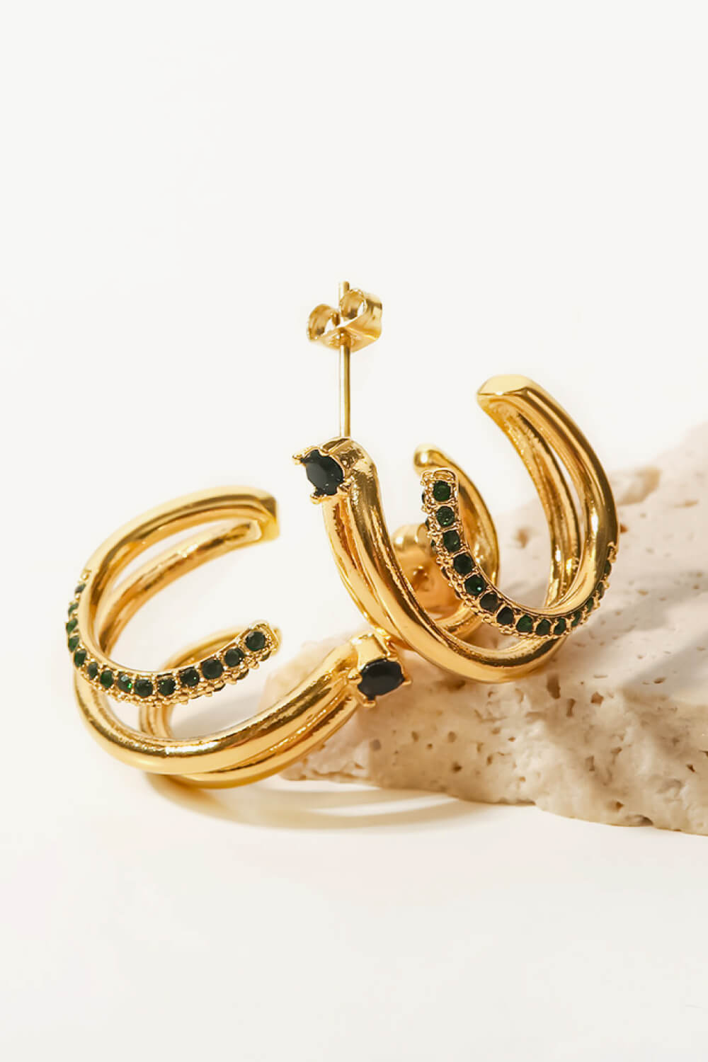 18K Gold Plated Cubic Zirconia Wrap C-Hoop Earrings  Earrings- Doll Fits