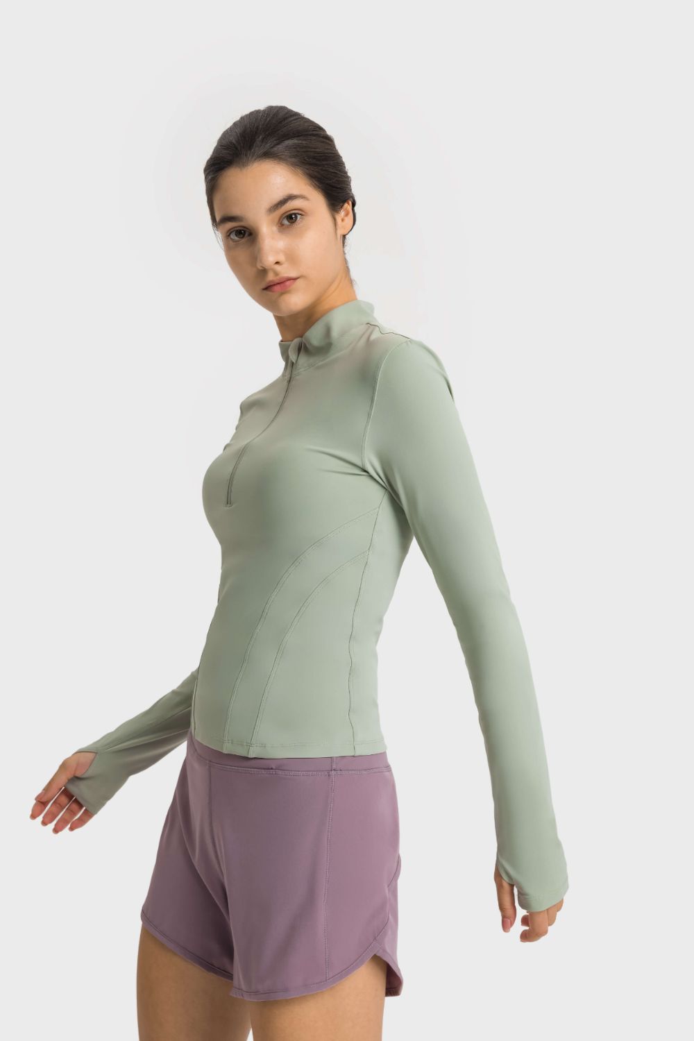 Half Zip Thumbhole Sleeve Sports Top  Activewear- Doll Fits
