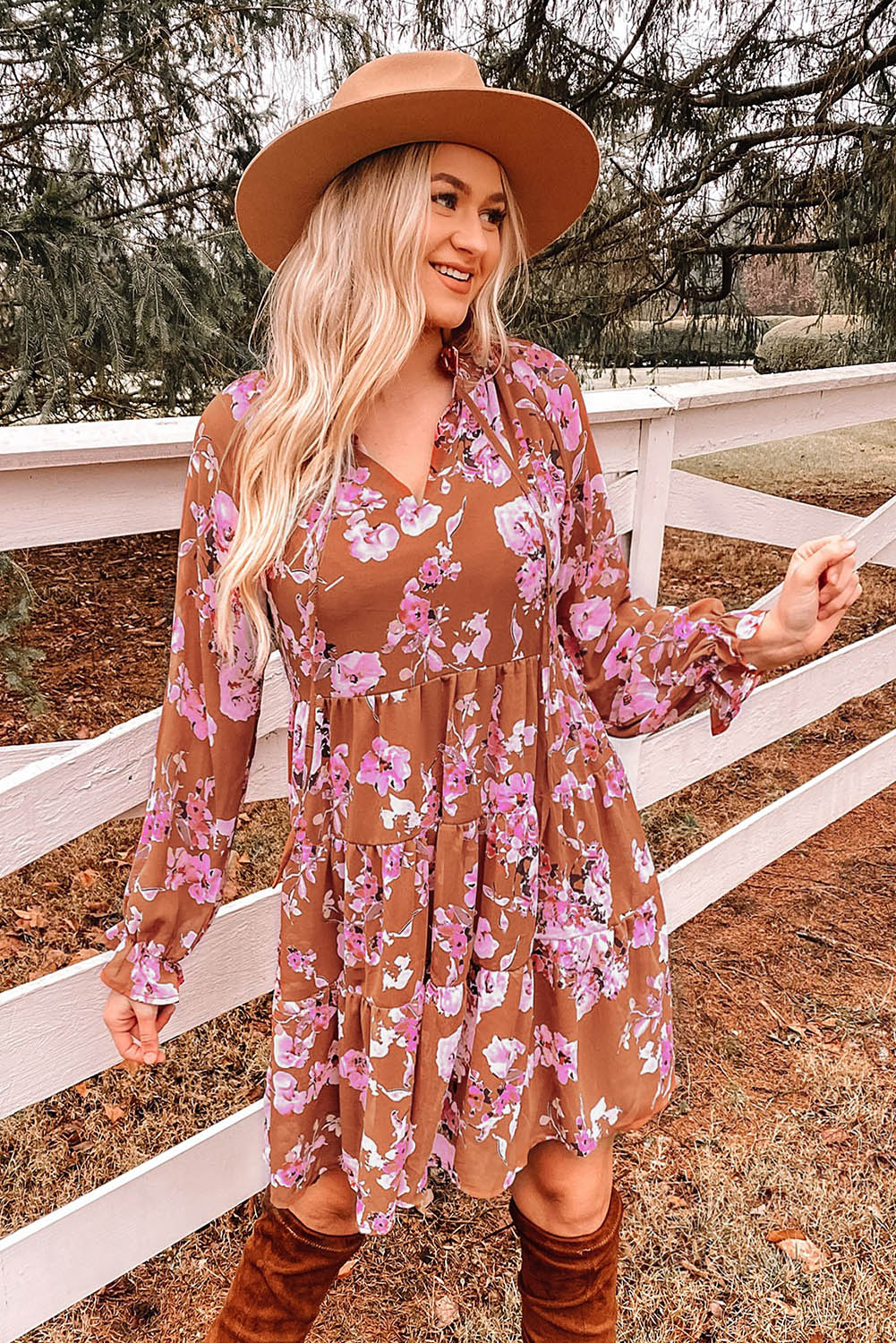 Floral Flounce Sleeve Tiered Dress  Dresses- Doll Fits