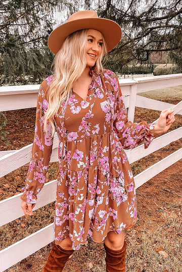 Floral Flounce Sleeve Tiered Dress  Dresses- Doll Fits