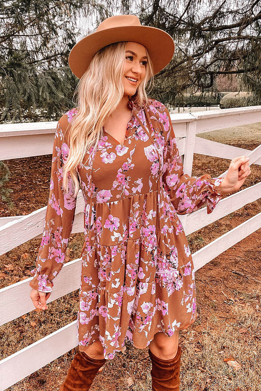 Floral Flounce Sleeve Tiered Dress  Dresses- Doll Fits