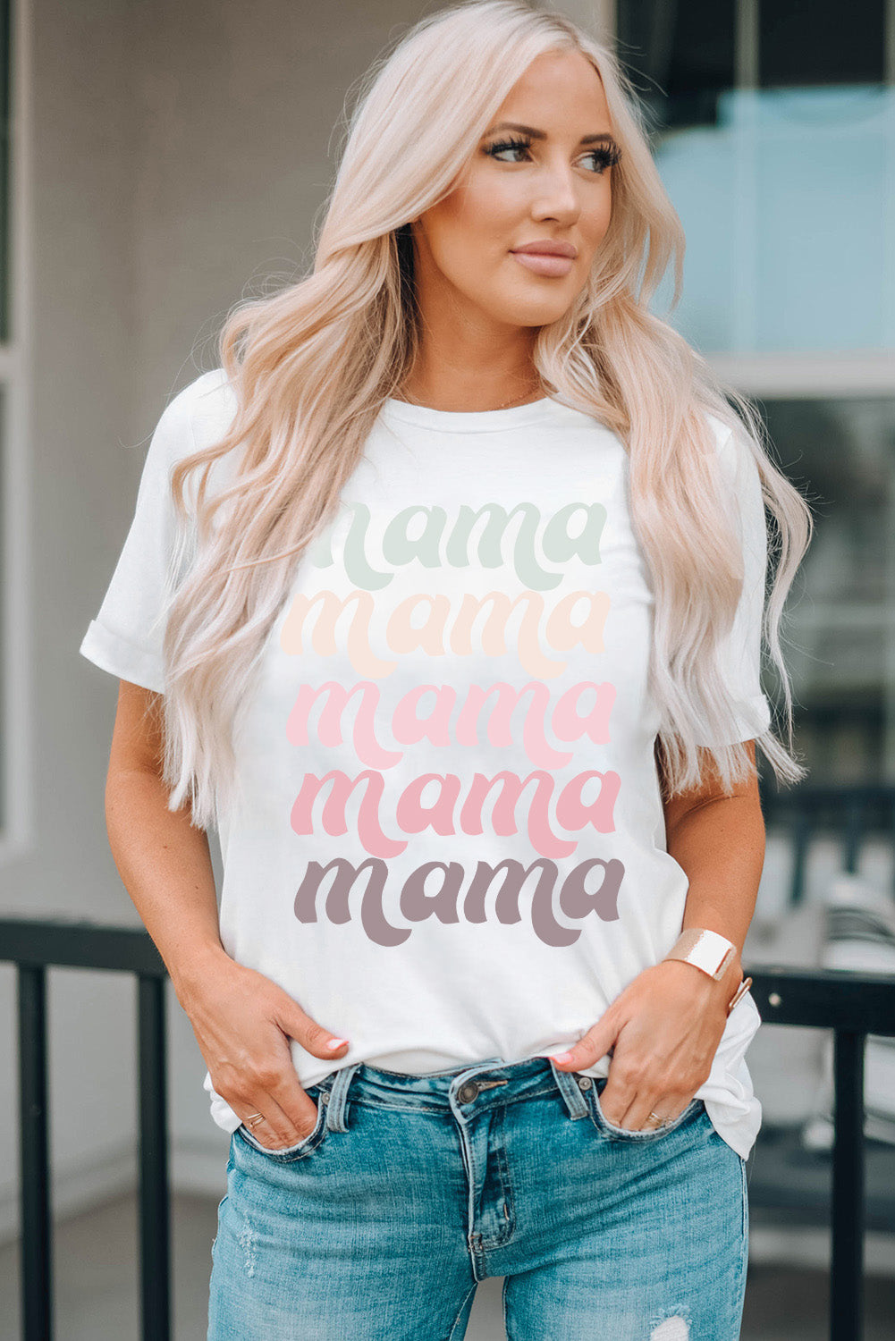 MAMA Graphic Contrast Tee Shirt  Shirts & Tops- Doll Fits