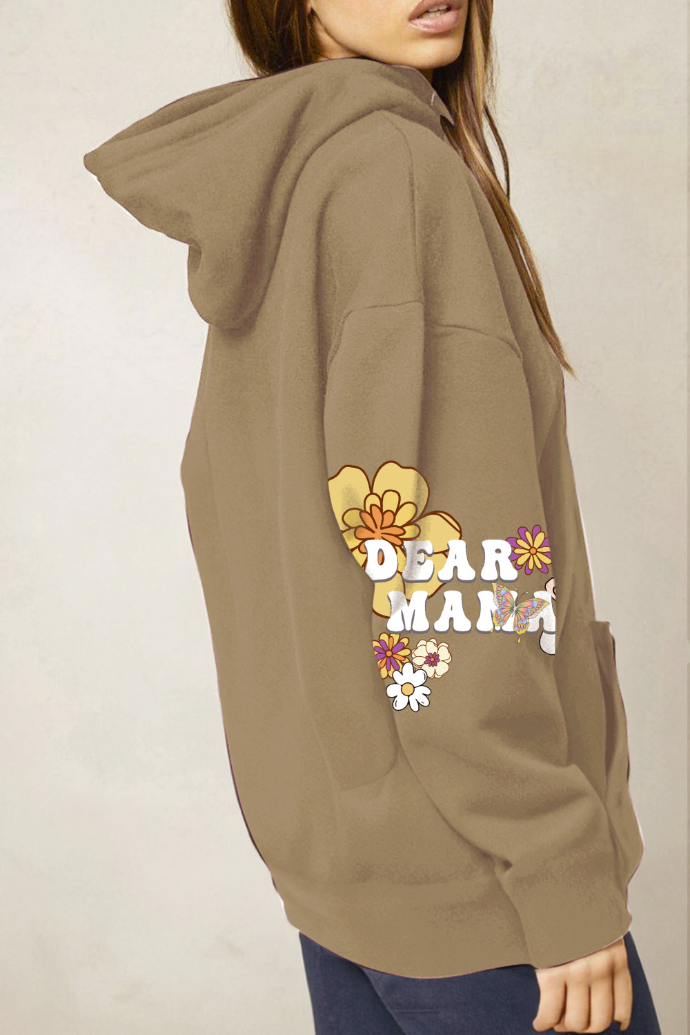 Simply Love Simply Love Full Size DEAR MAMA Flower Graphic Hoodie  - Doll Fits