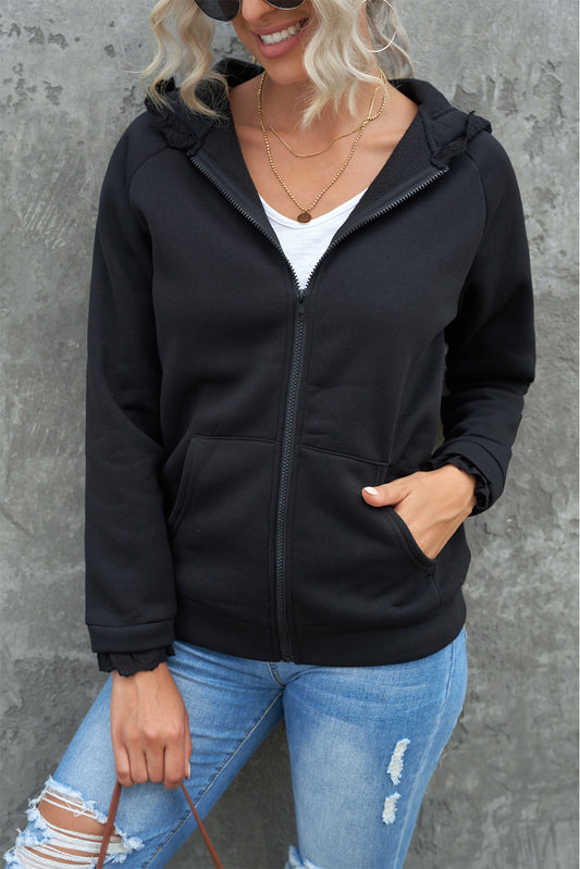 Lace Trim Zip-Up Hooded Jacket  Coats & Jackets- Doll Fits