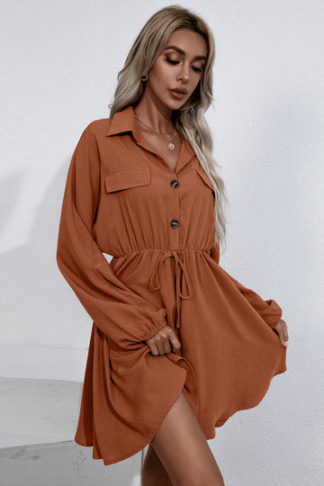 Lainey Tie Waist Button Up Shirt Dress  Dresses- Doll Fits