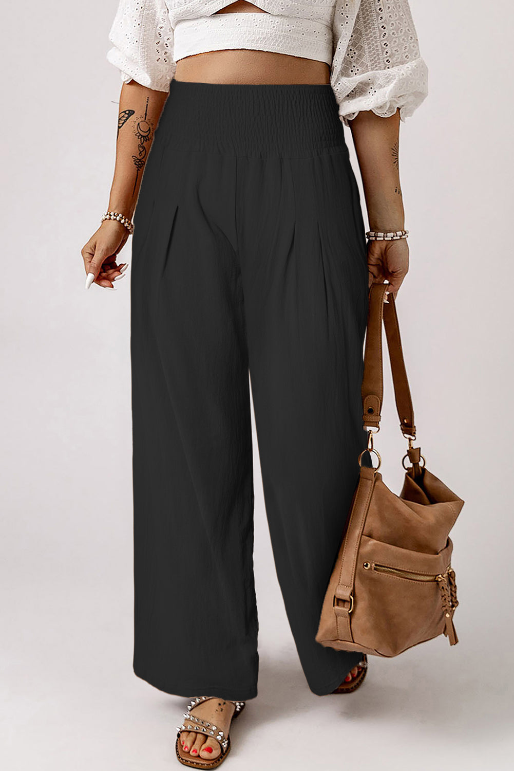 Smocked High Waist Wide Leg Pants  Pants- Doll Fits
