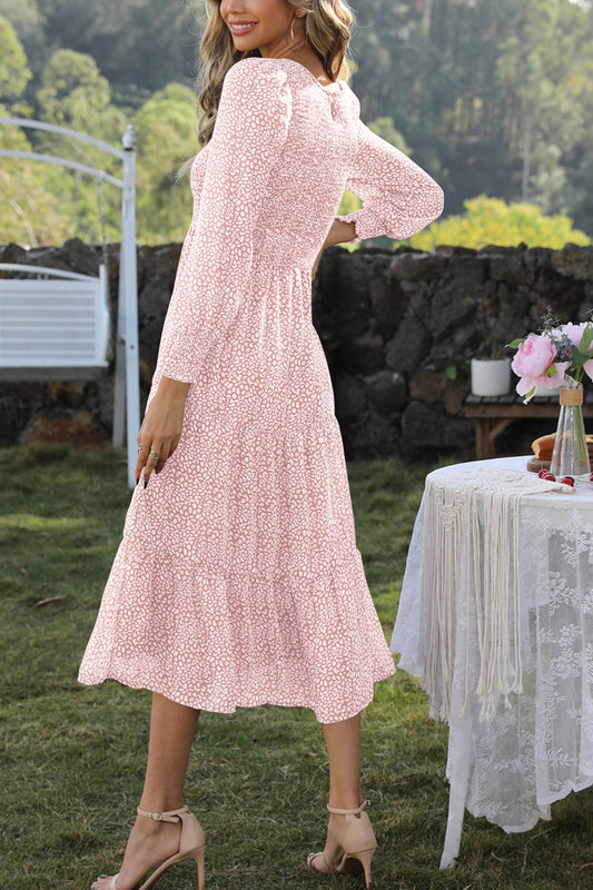 Round Neck Lantern Sleeve Midi Dress  Dresses- Doll Fits