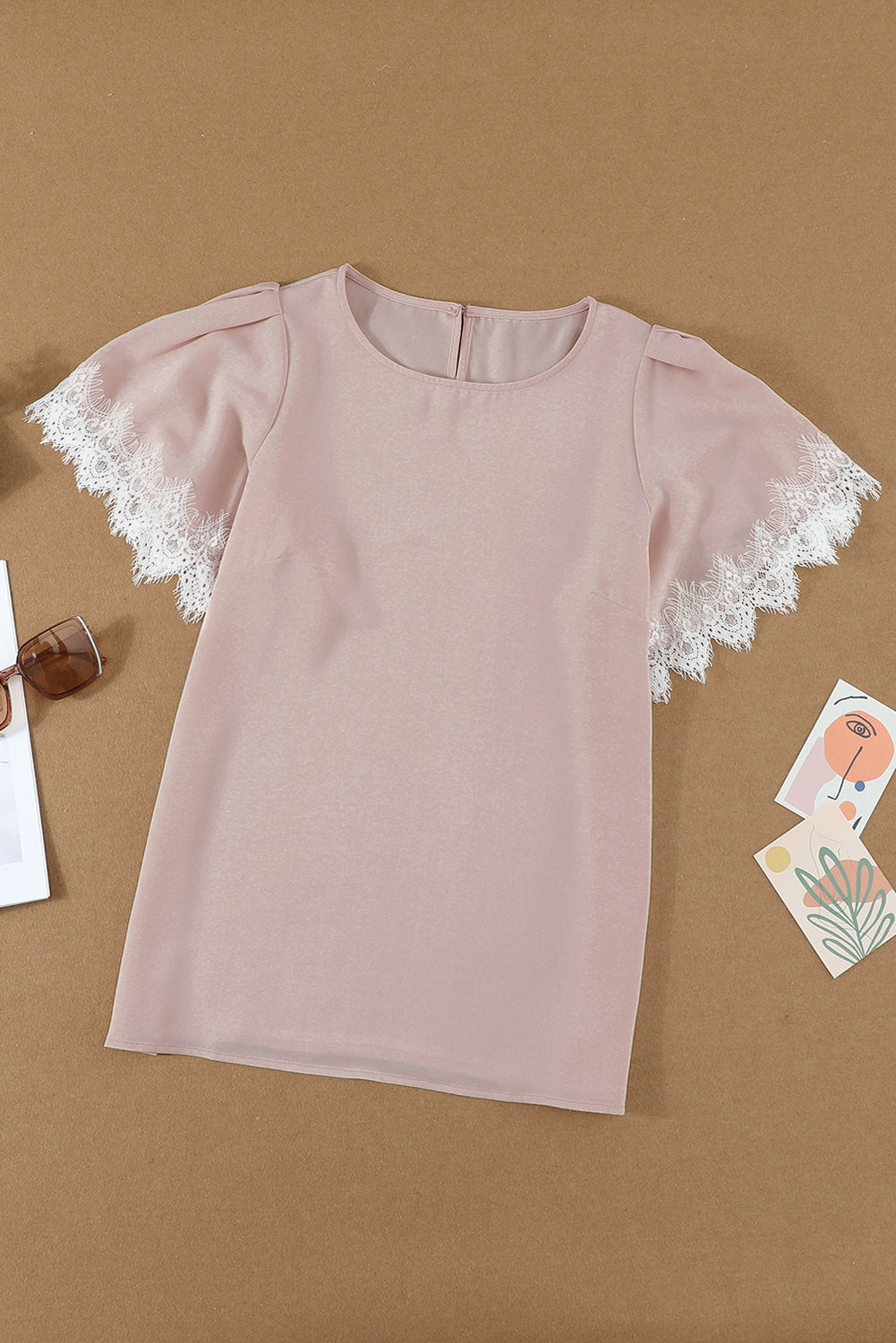 Lace Trim Flutter Sleeve Blouse  Shirts & Tops- Doll Fits