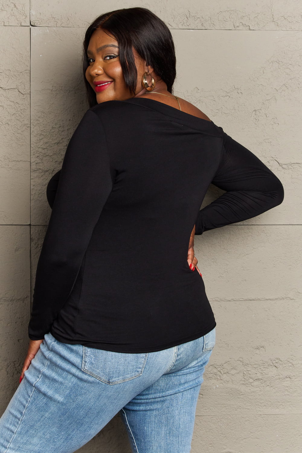 Culture Code Fall For You Full Size Asymetrical Neck Long Sleeve Top  - Doll Fits