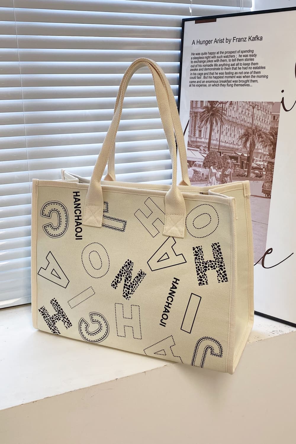 Letter Print Canvas Tote Bag  Handbags- Doll Fits