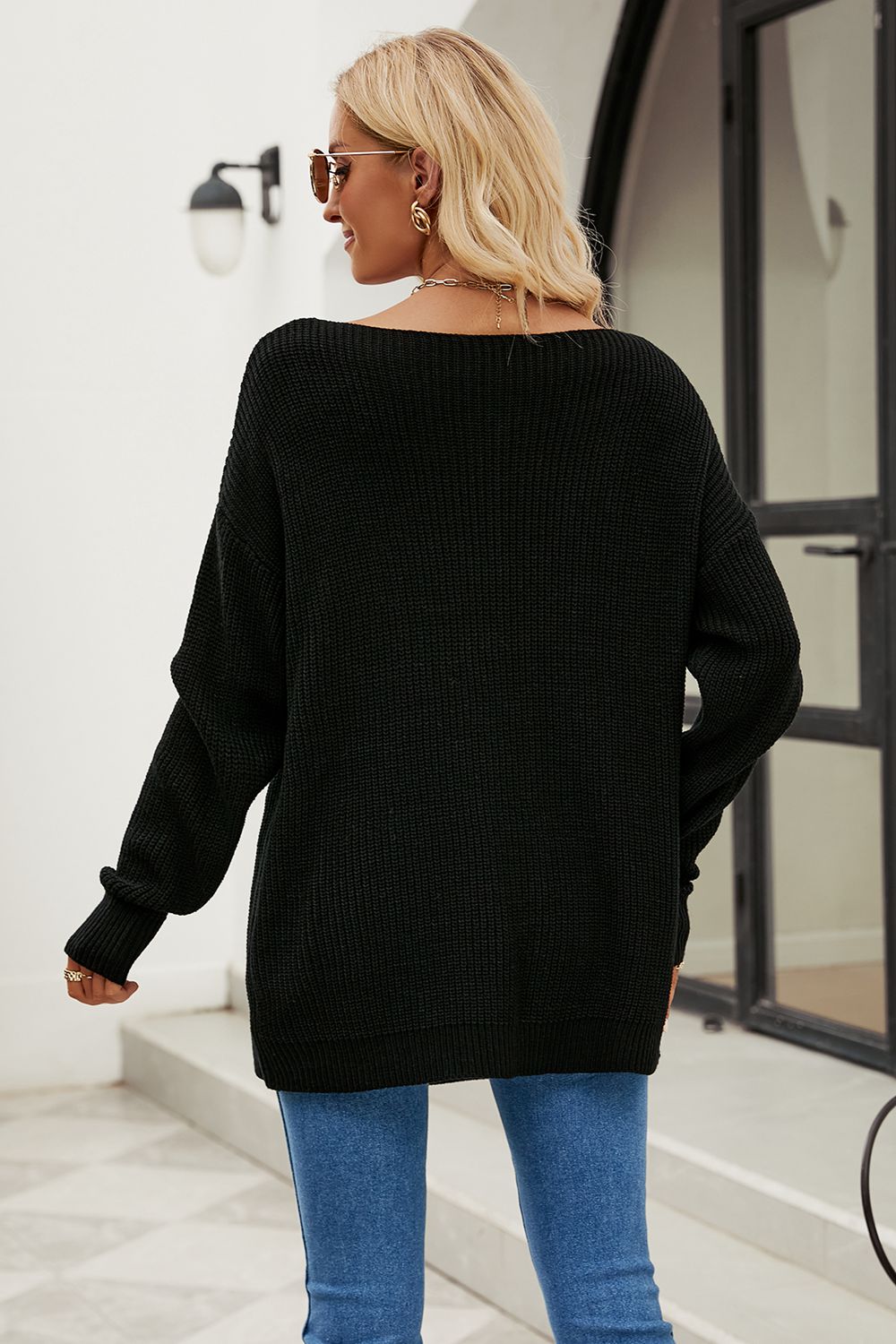 Boat Neck Dropped Shoulder Knit Top  - Doll Fits