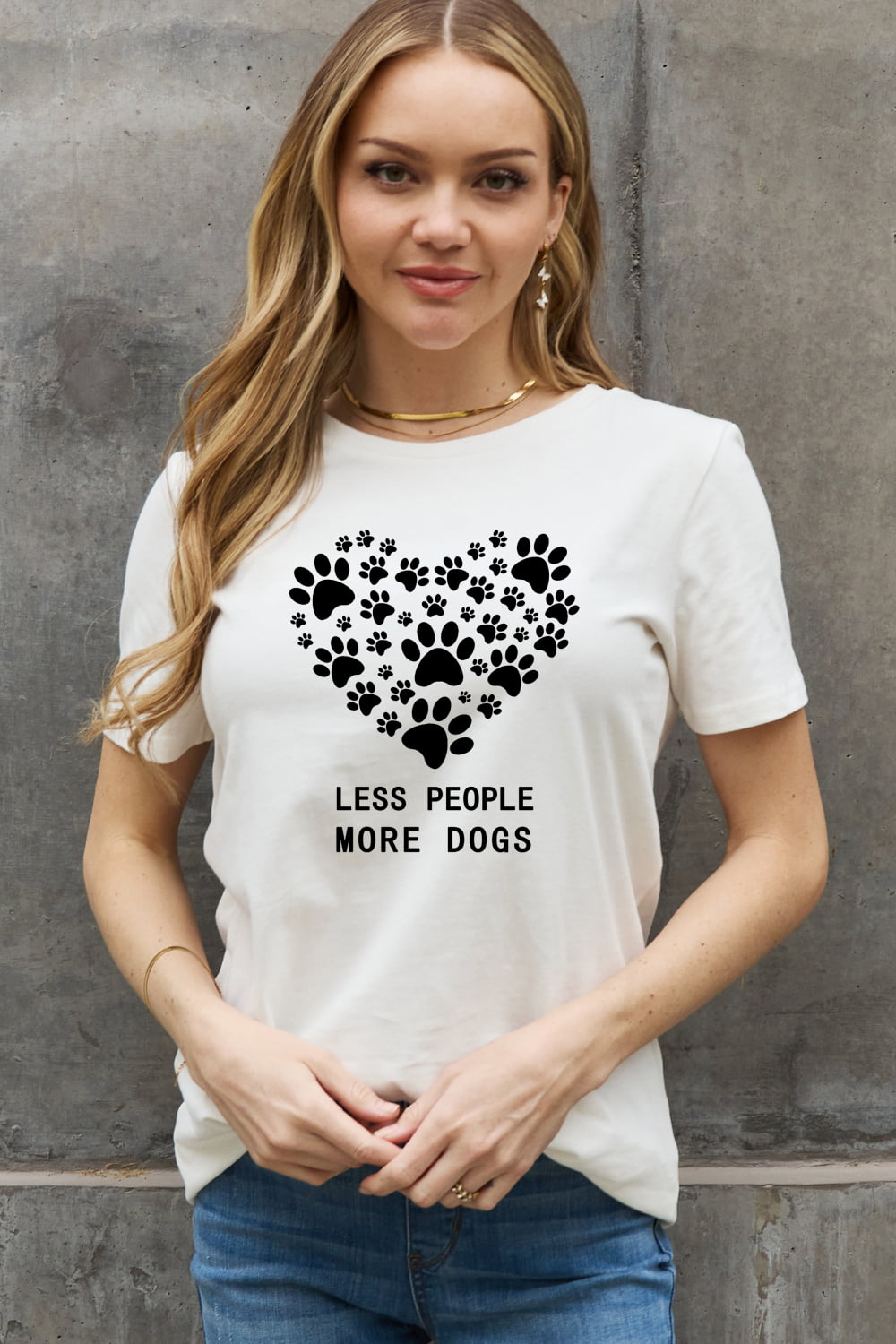 Simply Love Full Size LESS PEOPLE MORE DOGS Heart Graphic Cotton Tee  Shirts & Tops- Doll Fits