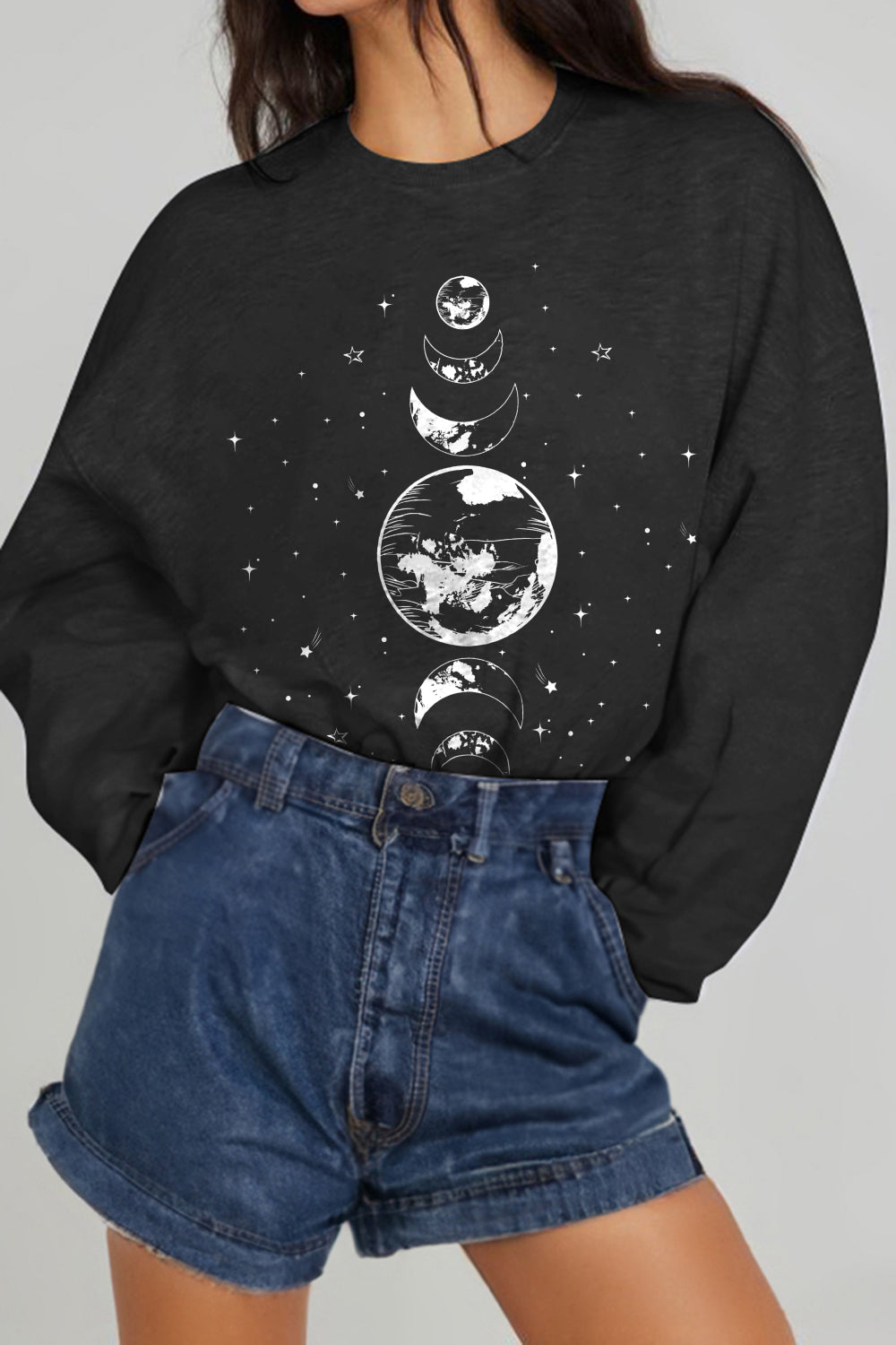 Simply Love Full Size Earth & Moon Graphic Sweatshirt  - Doll Fits