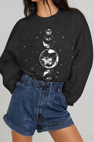 Simply Love Full Size Earth & Moon Graphic Sweatshirt  - Doll Fits