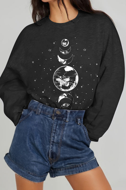 Simply Love Full Size Earth & Moon Graphic Sweatshirt  - Doll Fits