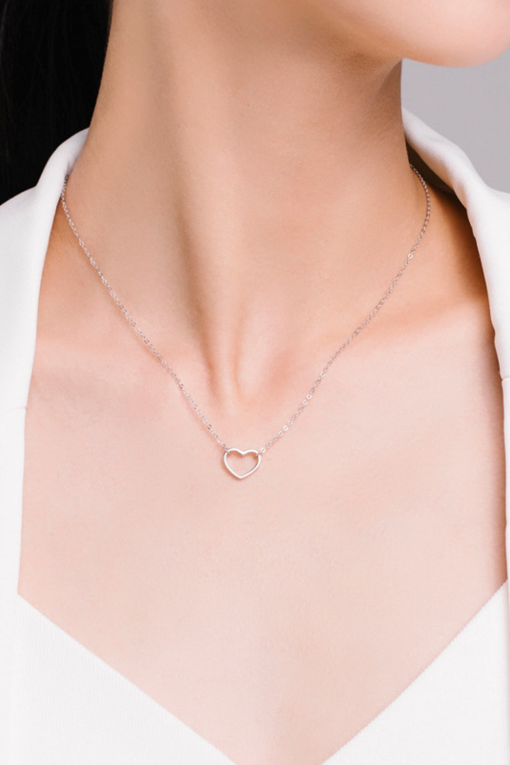 925 Sterling Silver Heart Shape Pendant Necklace  Necklaces- Doll Fits
