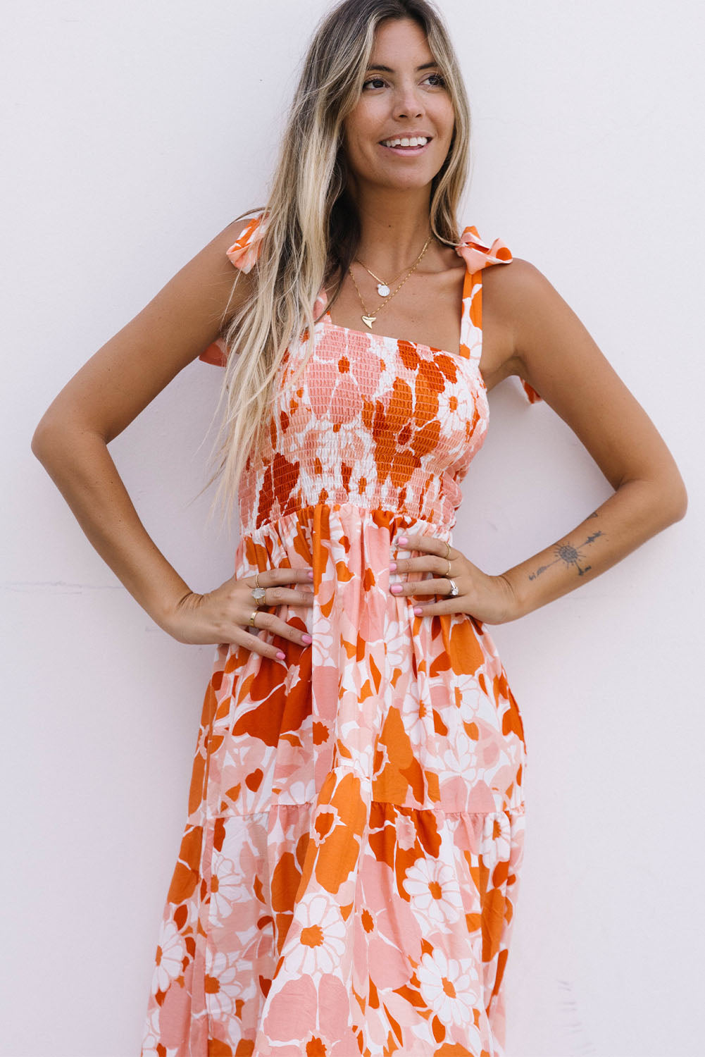 Floral Tie-Shoulder Smocked Maxi Dress  Dresses- Doll Fits