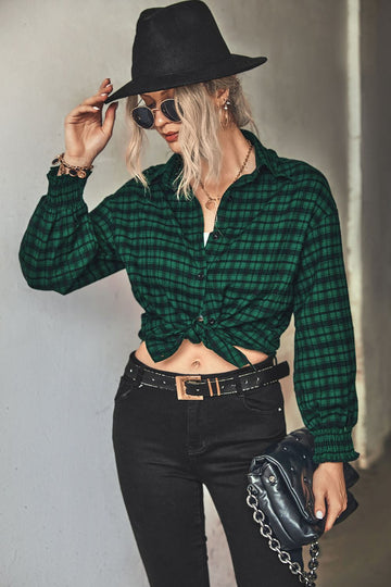 Plaid Button Front Dropped Shoulder Shirt  Shirts & Tops- Doll Fits