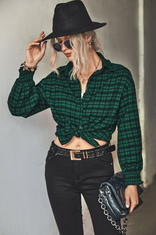 Plaid Button Front Dropped Shoulder Shirt  Shirts & Tops- Doll Fits