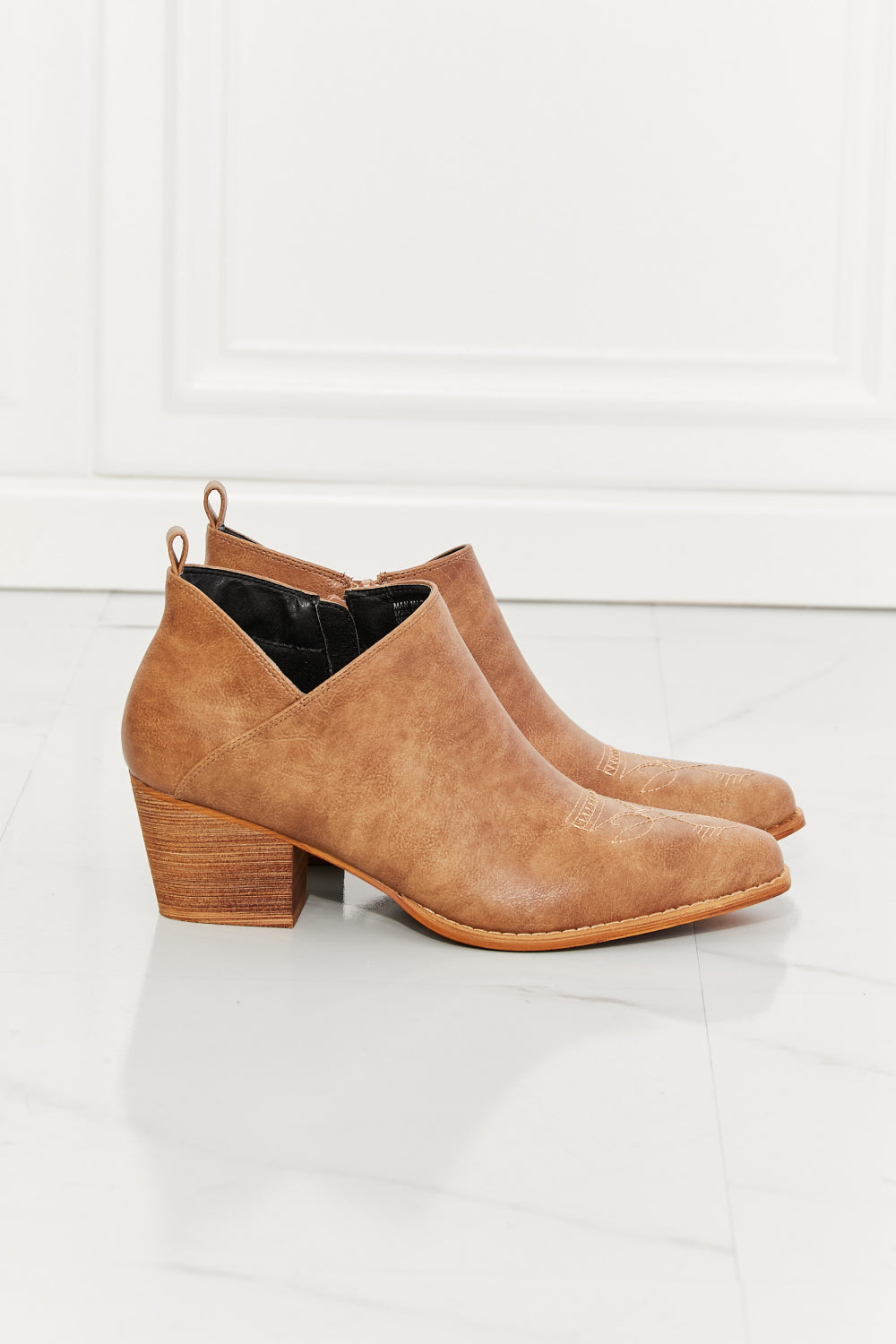 MMShoes Trust Yourself Embroidered Crossover Cowboy Bootie in Caramel  Shoes- Doll Fits