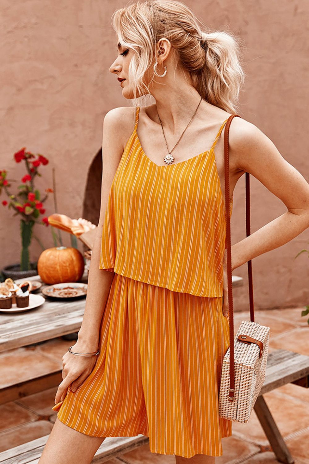 Striped Spaghetti Strap V-Neck Romper  Jumpsuits & Rompers- Doll Fits
