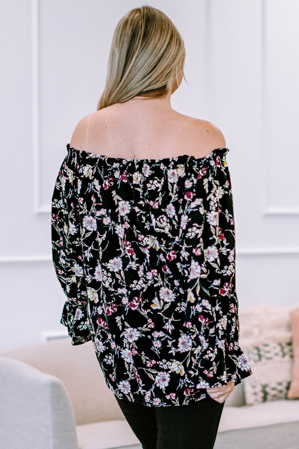 Plus Size Floral Frilled Off-Shoulder Blouse  Shirts & Tops- Doll Fits