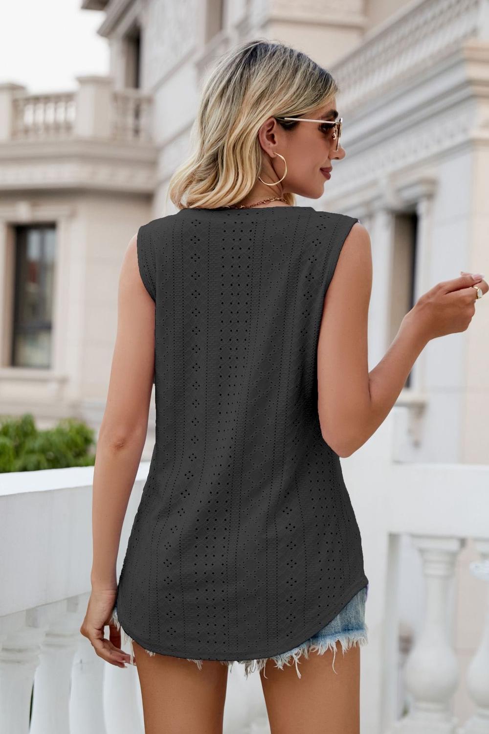 Eyelet V-Neck Tank  Shirts & Tops- Doll Fits