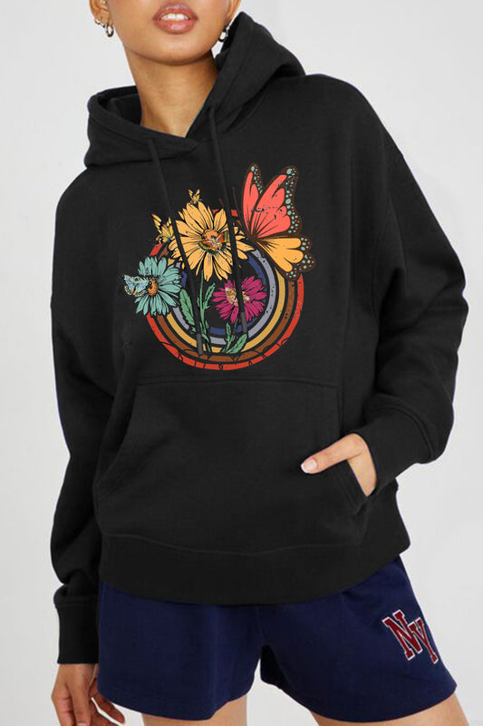 Simply Love Simply Love Full Size Butterfly and Flower Graphic Hoodie  - Doll Fits