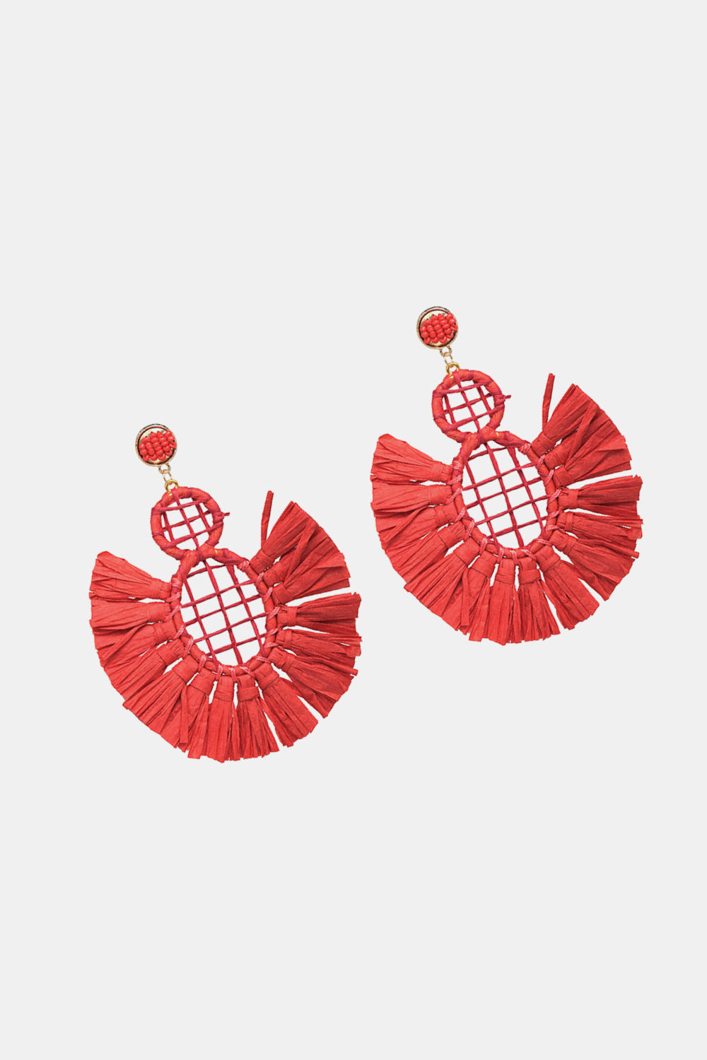 Raffia Grass Tassel Detail Dangle Earrings  Earrings- Doll Fits