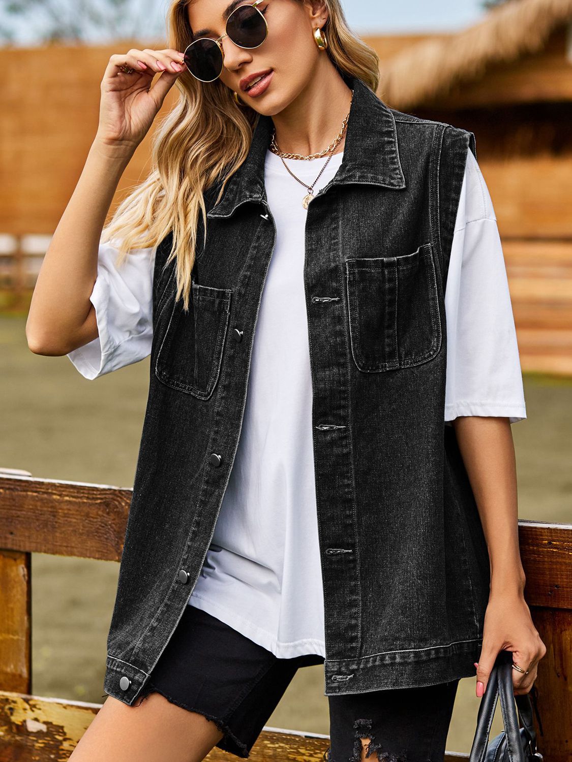 Button Down Denim Vest  - Doll Fits