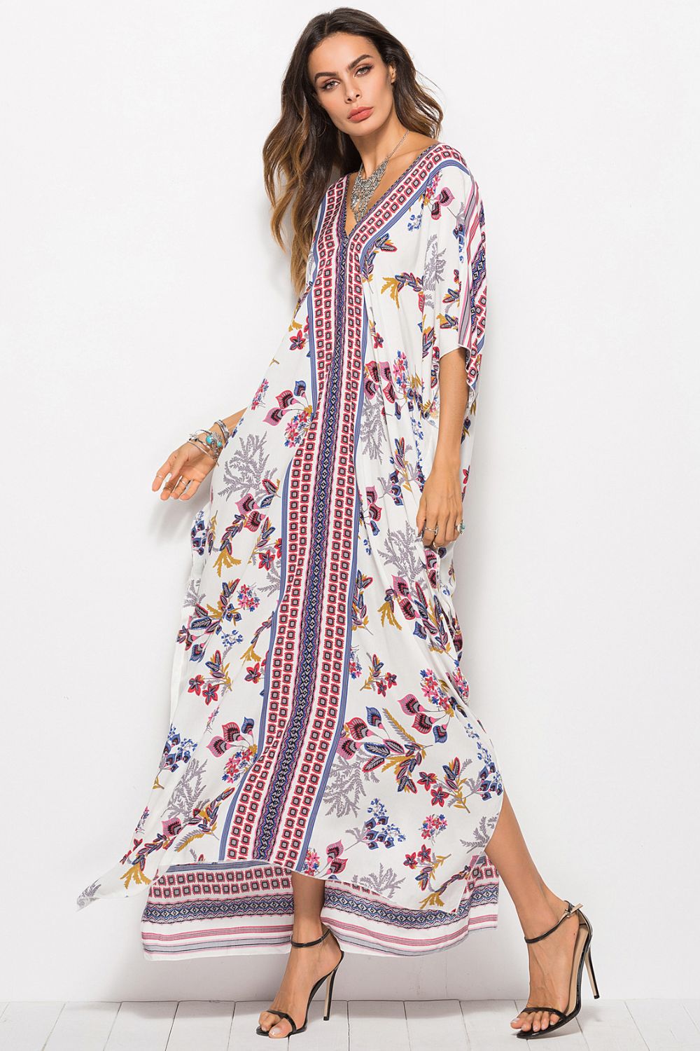Floral V-Neck Dolman Sleeve Dress  Dresses- Doll Fits