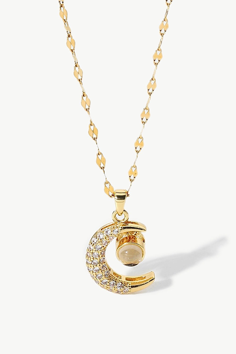 Inlaid Cubic Zirconia Moon Pendant Necklace  Necklaces- Doll Fits