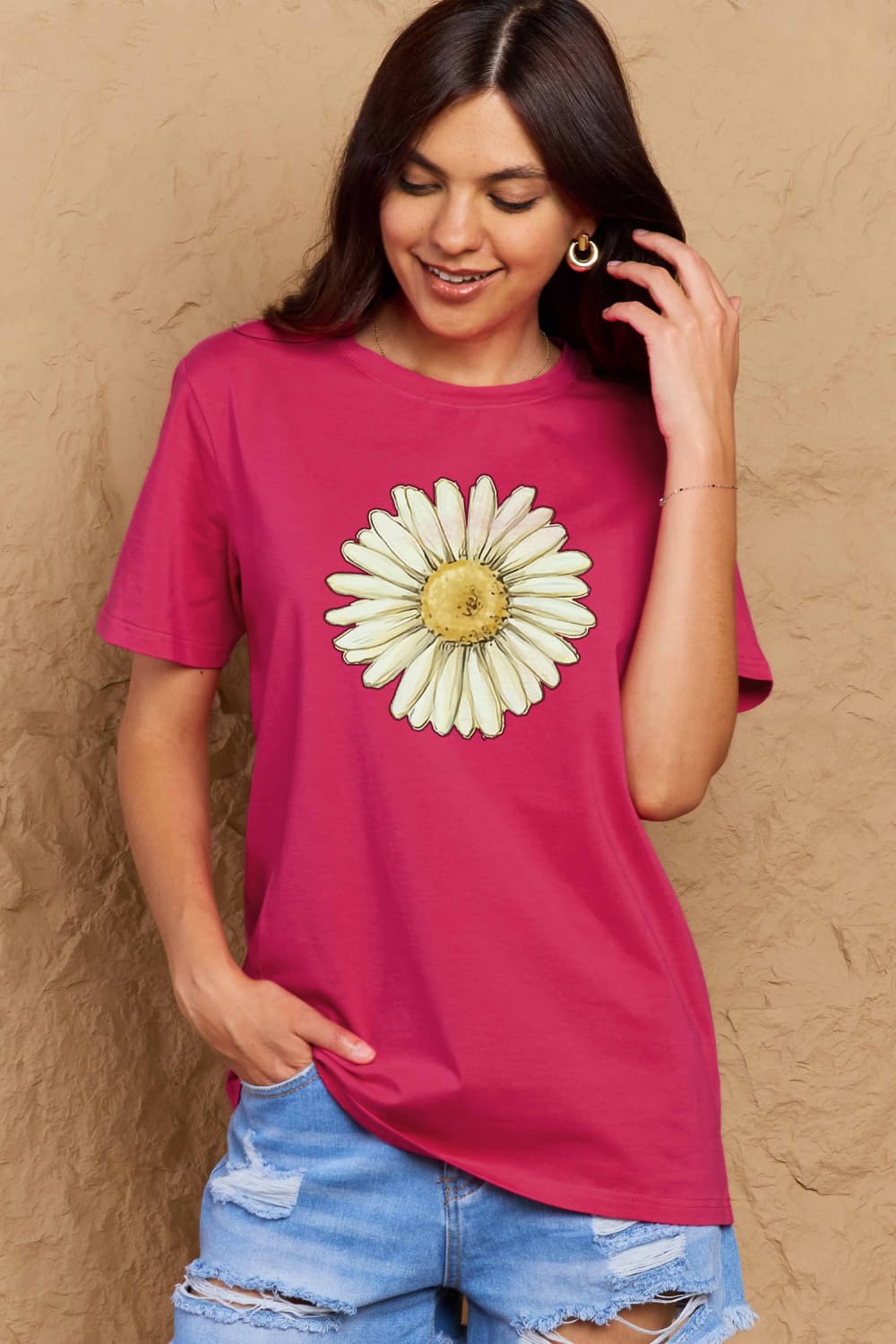 Simply Love Full Size FLOWER Graphic Cotton Tee  - Doll Fits