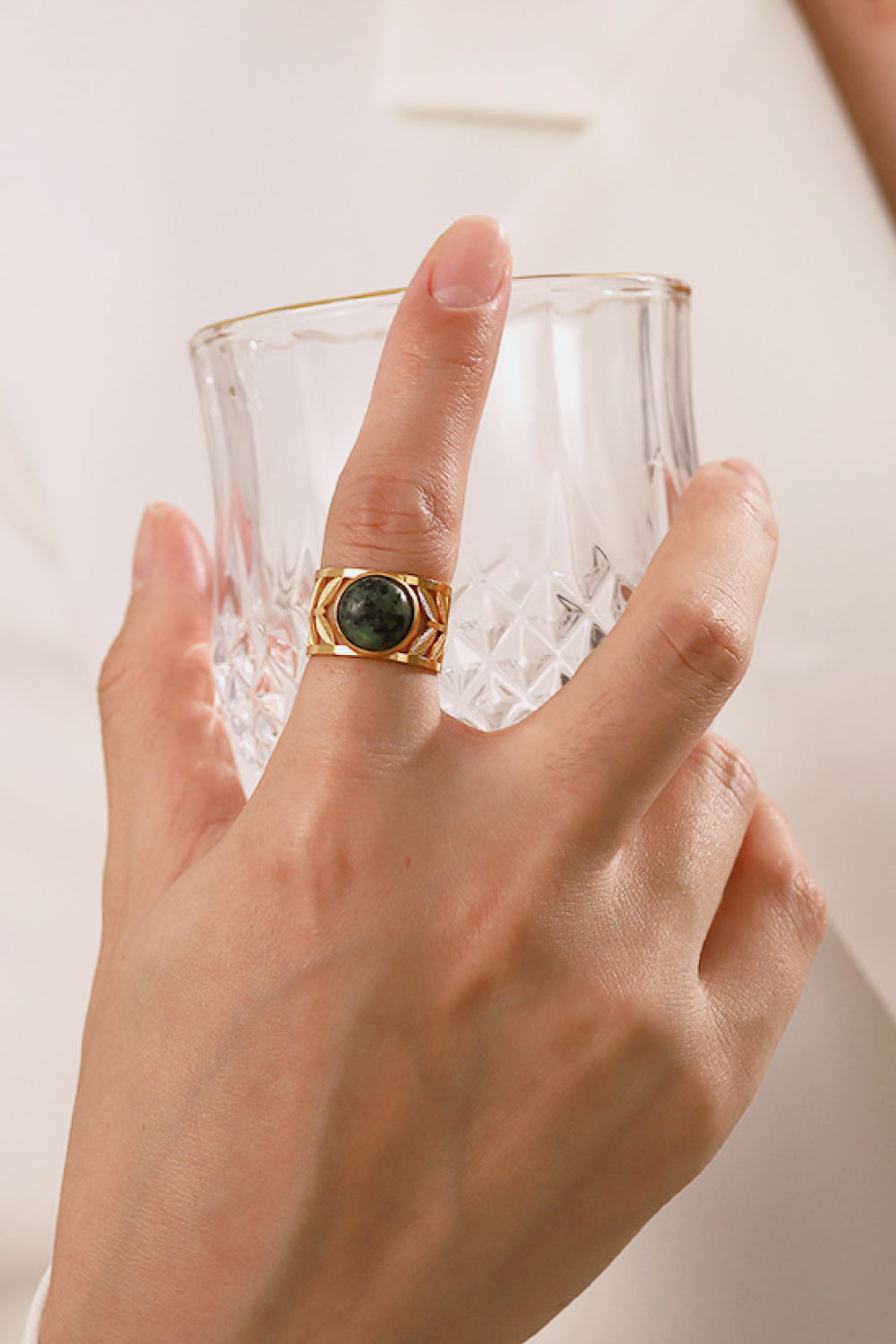 18k Gold Plated Malachite Leaf Ring  Rings- Doll Fits