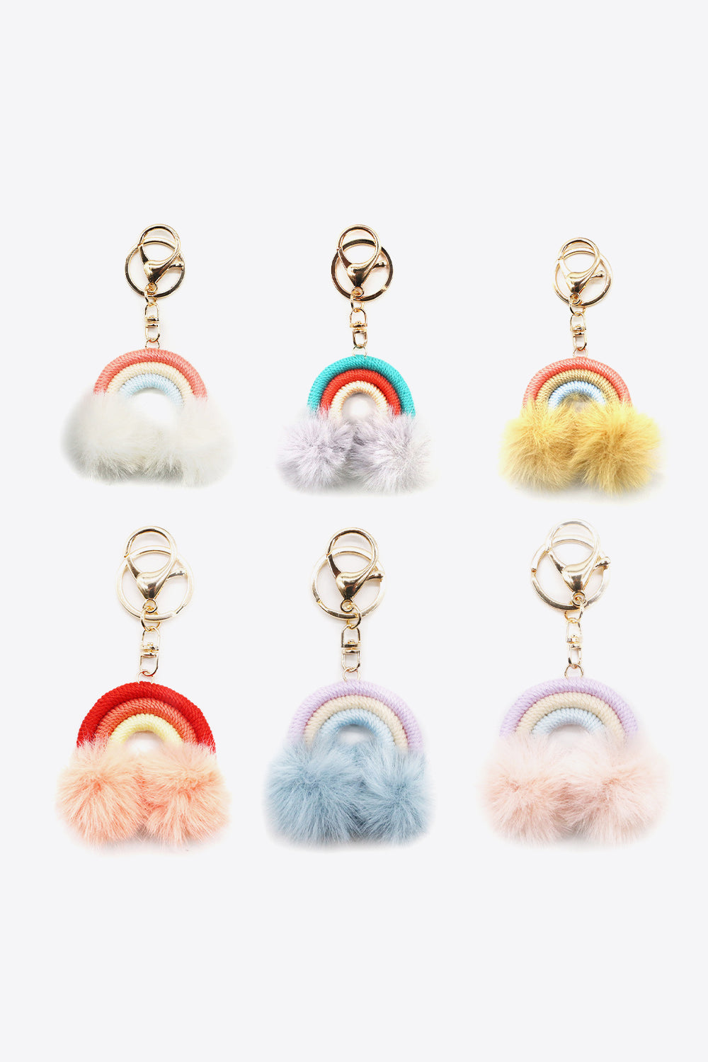 Assorted 4-Pack Rainbow Pom Pom Keychain  Keychains- Doll Fits