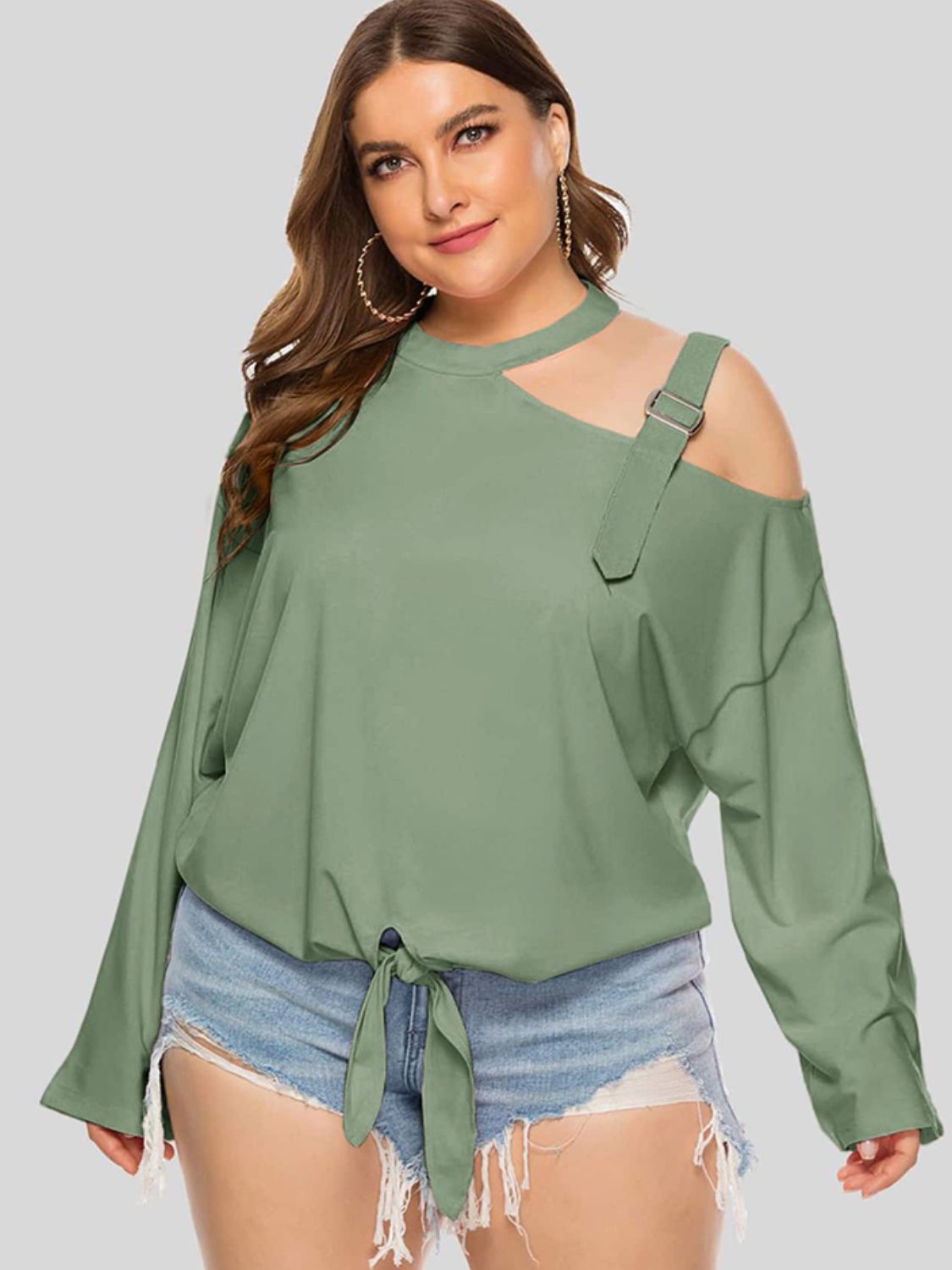 Plus Size Cold-Shoulder Tied Top  Shirts & Tops- Doll Fits
