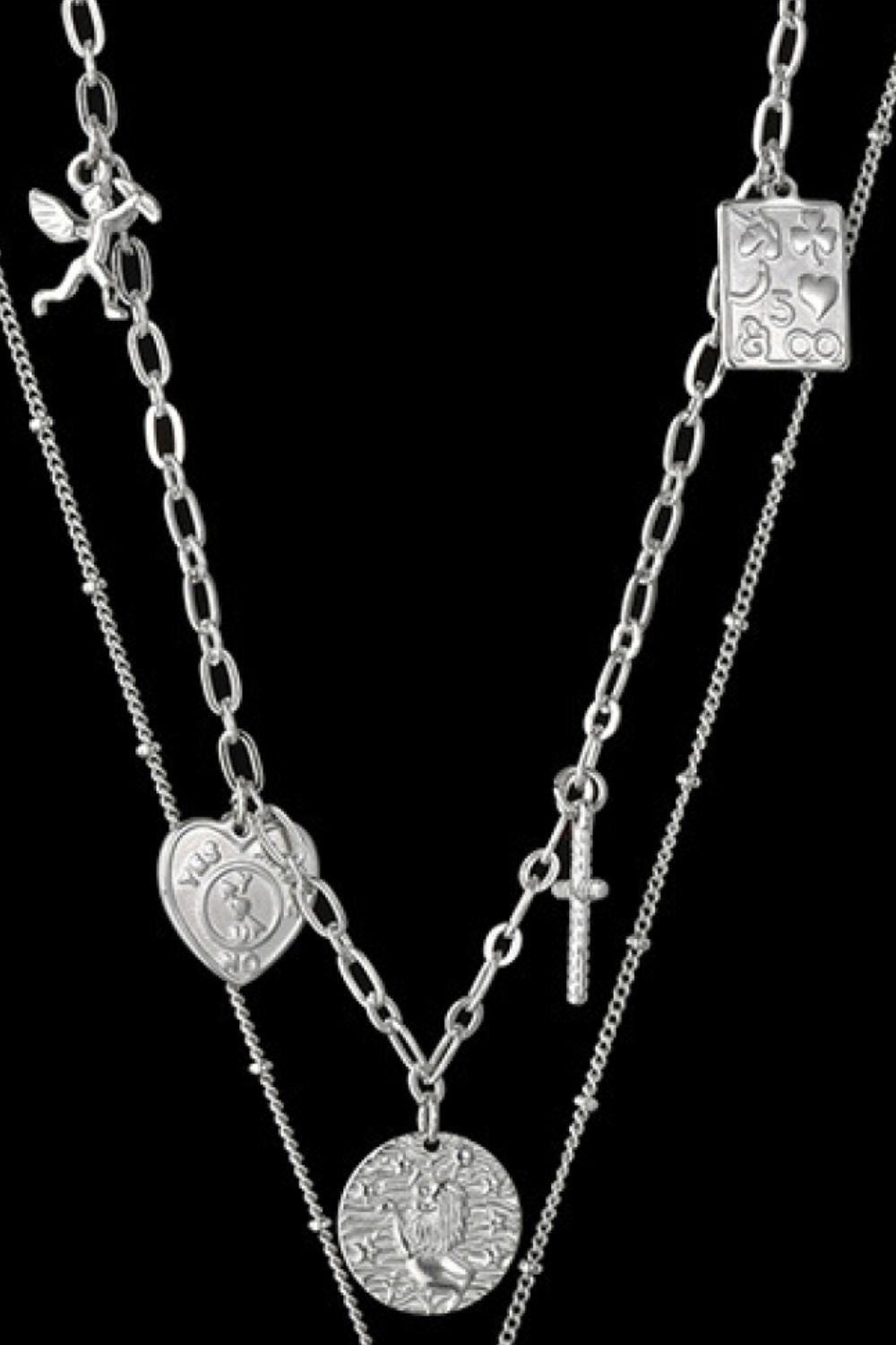 Stainless Steel Antique Coins & Cross Necklace  Necklaces- Doll Fits