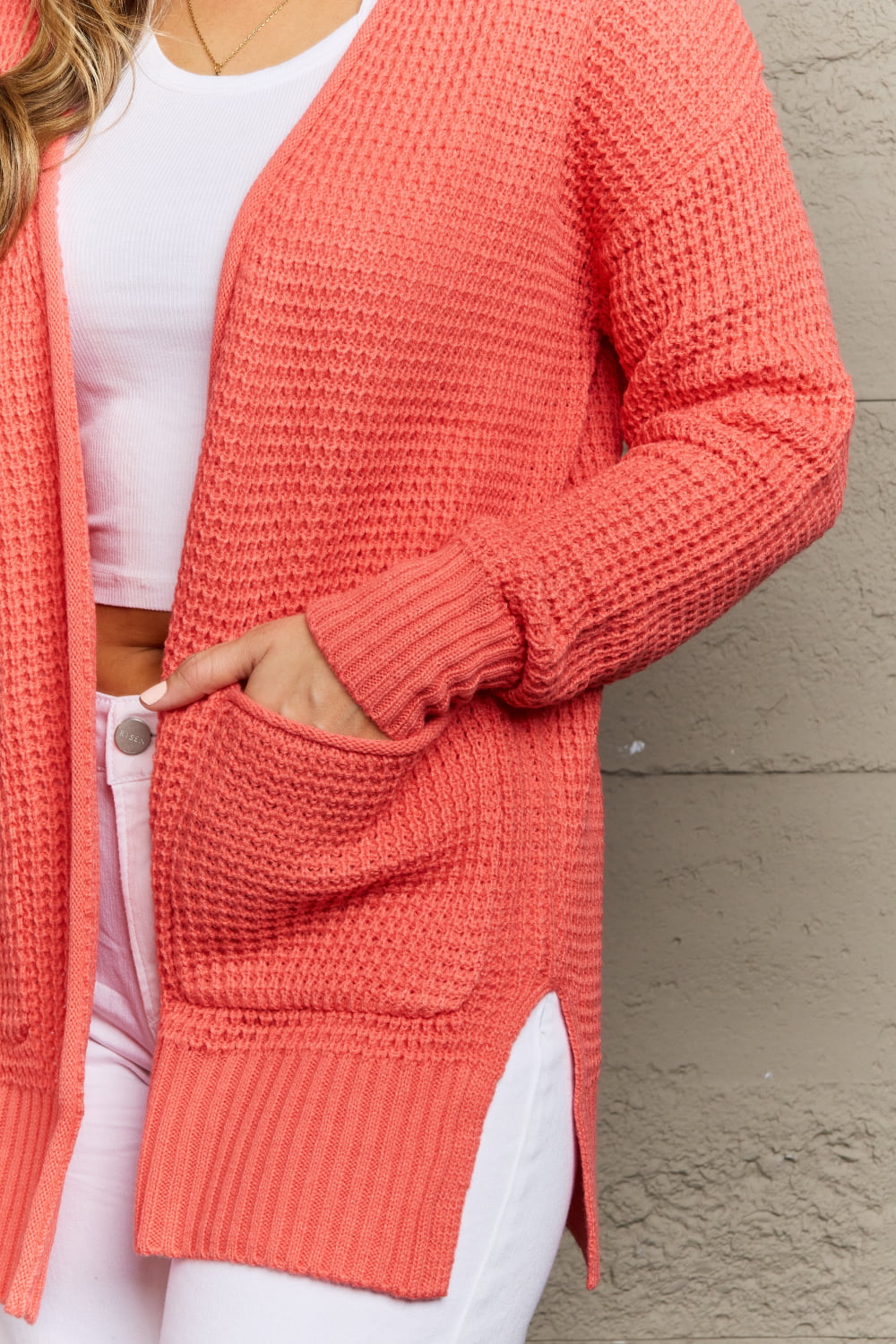 Zenana Bright & Cozy Full Size Waffle Knit Cardigan  - Doll Fits