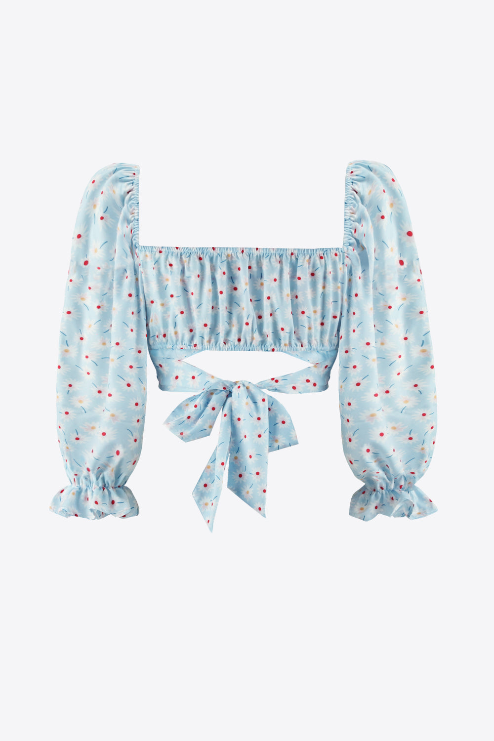 Printed Long Flounce Sleeve Cropped Blouse  Shirts & Tops- Doll Fits