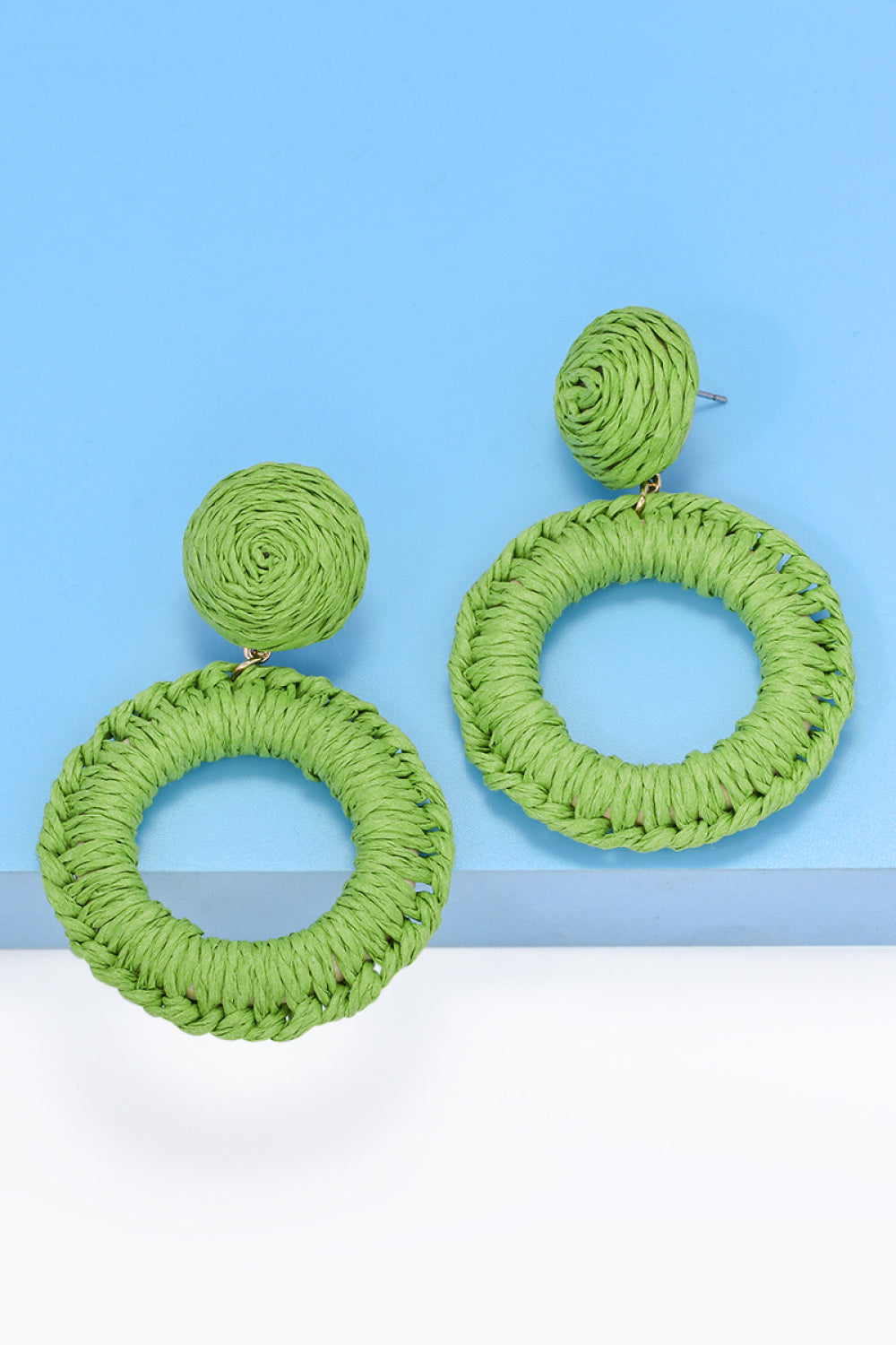 Round Shape Raffia Grass Dangle Earrings  Earrings- Doll Fits