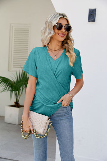 V-Neck Crisscross Short Sleeve Tee  Shirts & Tops- Doll Fits