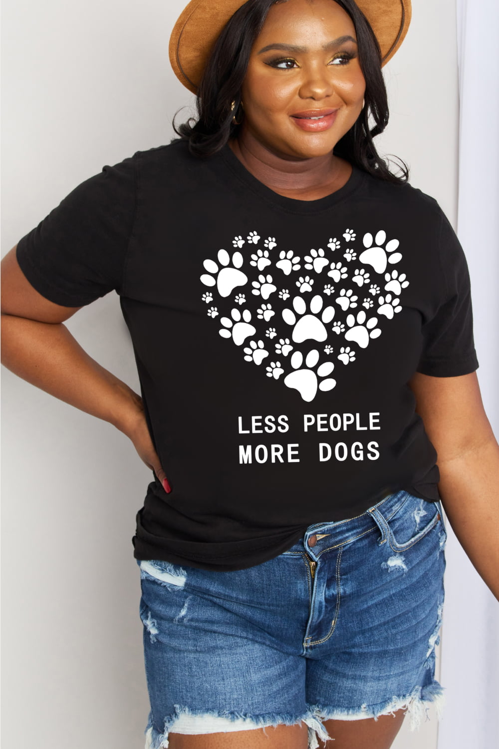 Simply Love Full Size LESS PEOPLE MORE DOGS Heart Graphic Cotton Tee  Shirts & Tops- Doll Fits