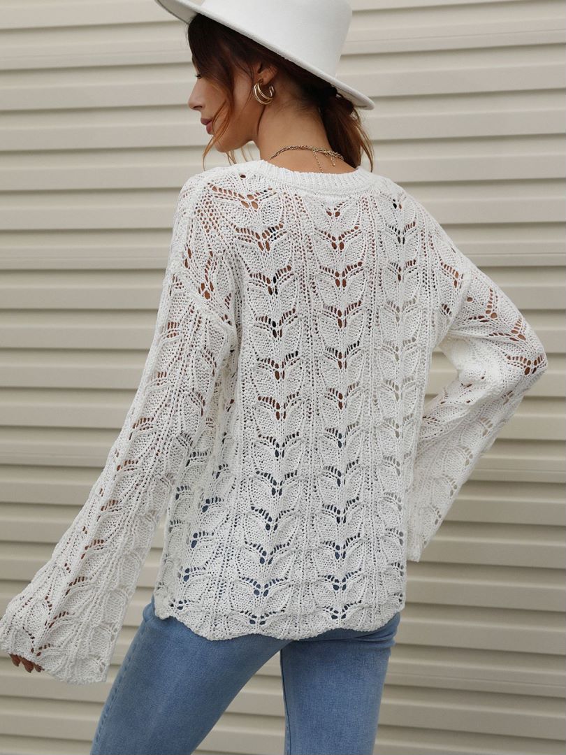 Openwork Dropped Shoulder Knit Top  Shirts & Tops- Doll Fits