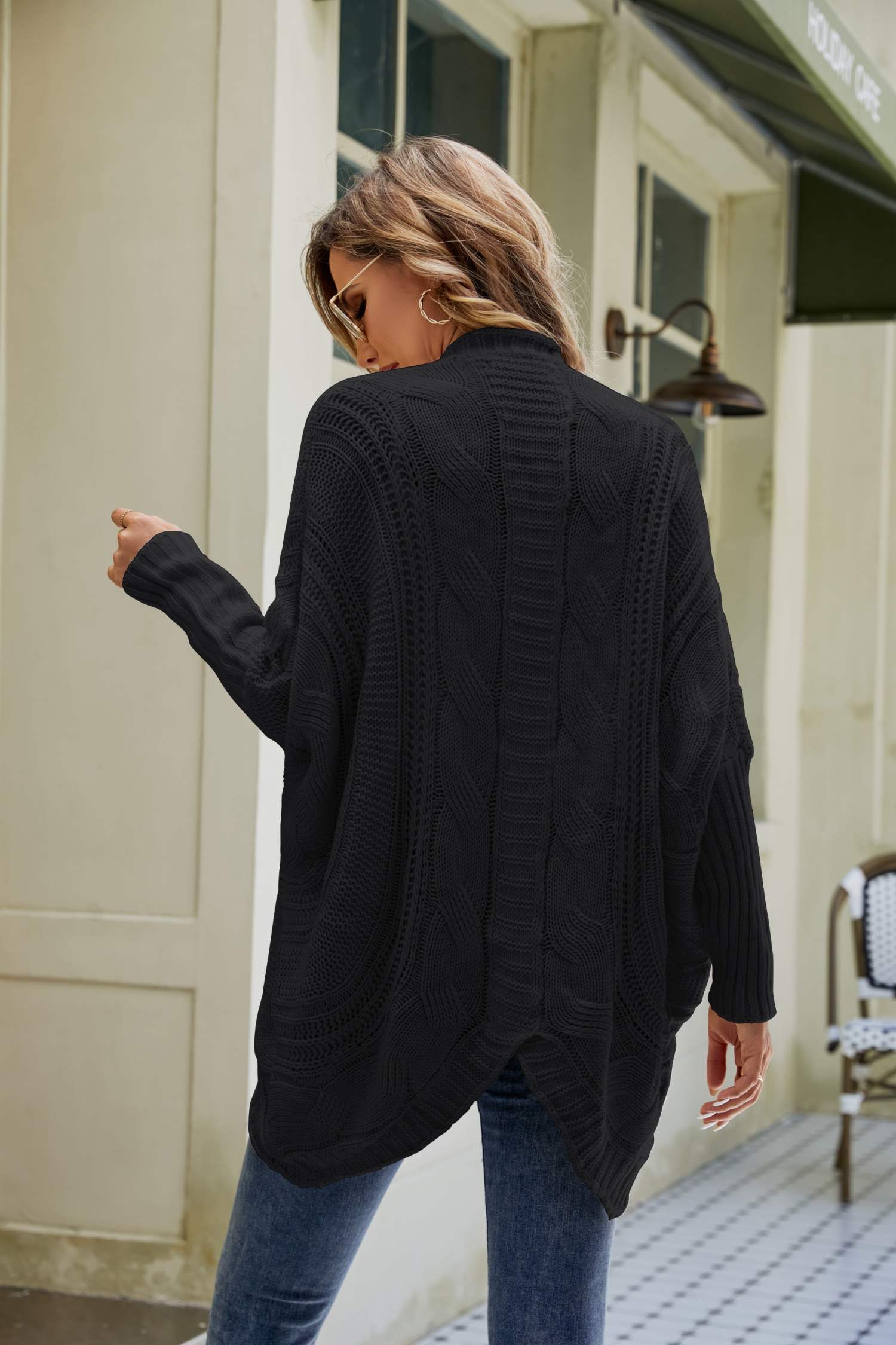 Mixed Knit Open Front Dolman Sleeve Cardigan  Coats & Jackets- Doll Fits