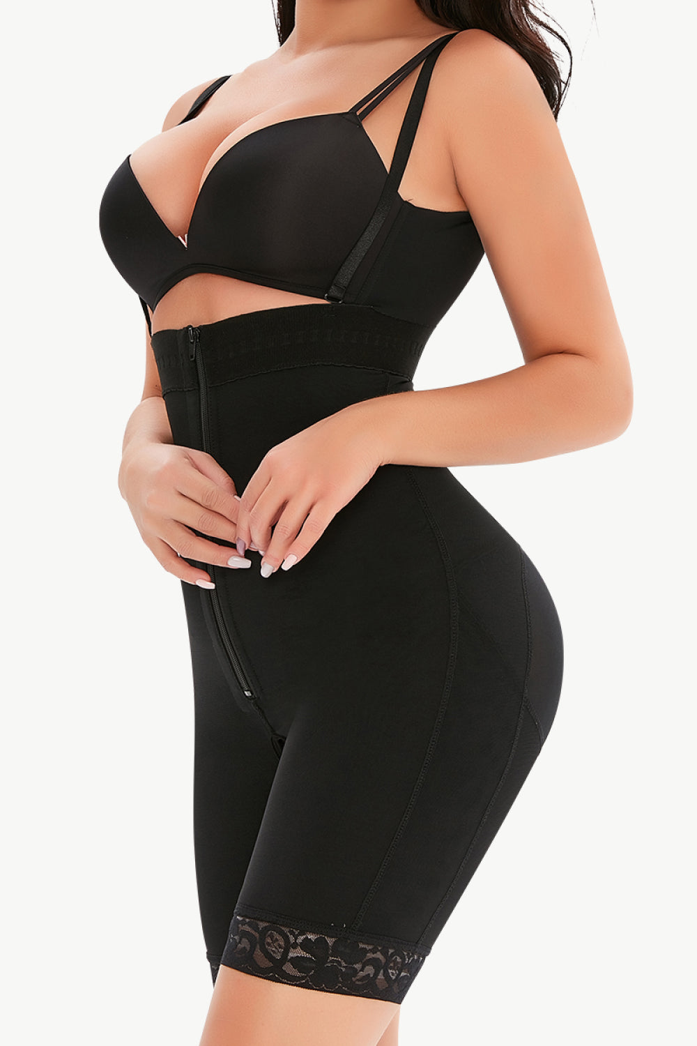 Full Size Lace Detail Zip-Up Under-Bust Shaping Bodysuit  Shapewear- Doll Fits