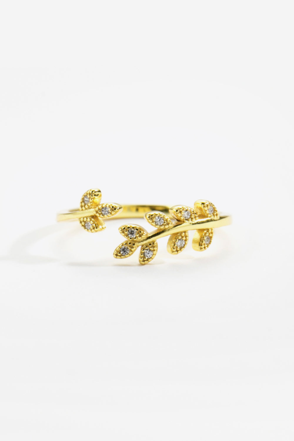 Inlaid Zircon Leaf-Shaped Open Ring  Rings- Doll Fits