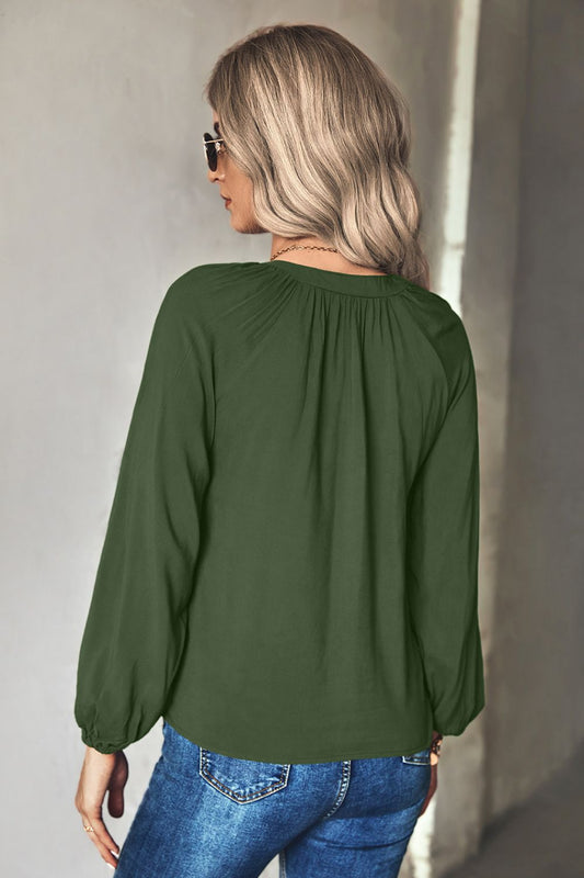 Gathered Detail Tie-Neck Blouse  Shirts & Tops- Doll Fits