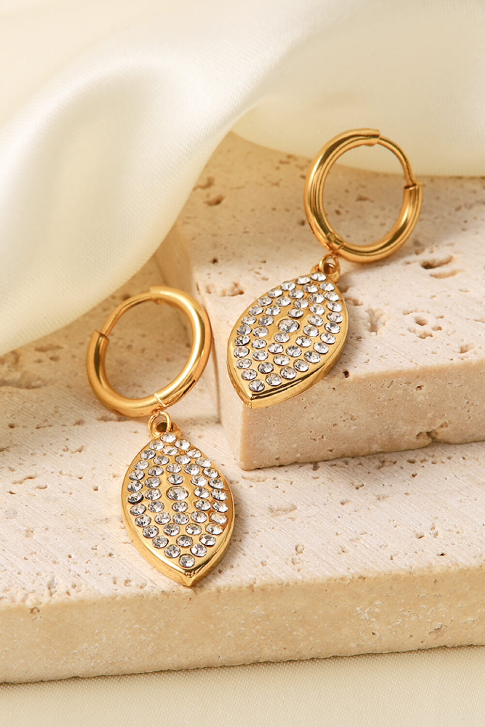 Inlaid Rhinestone Leaf Drop Earrings  Earrings- Doll Fits