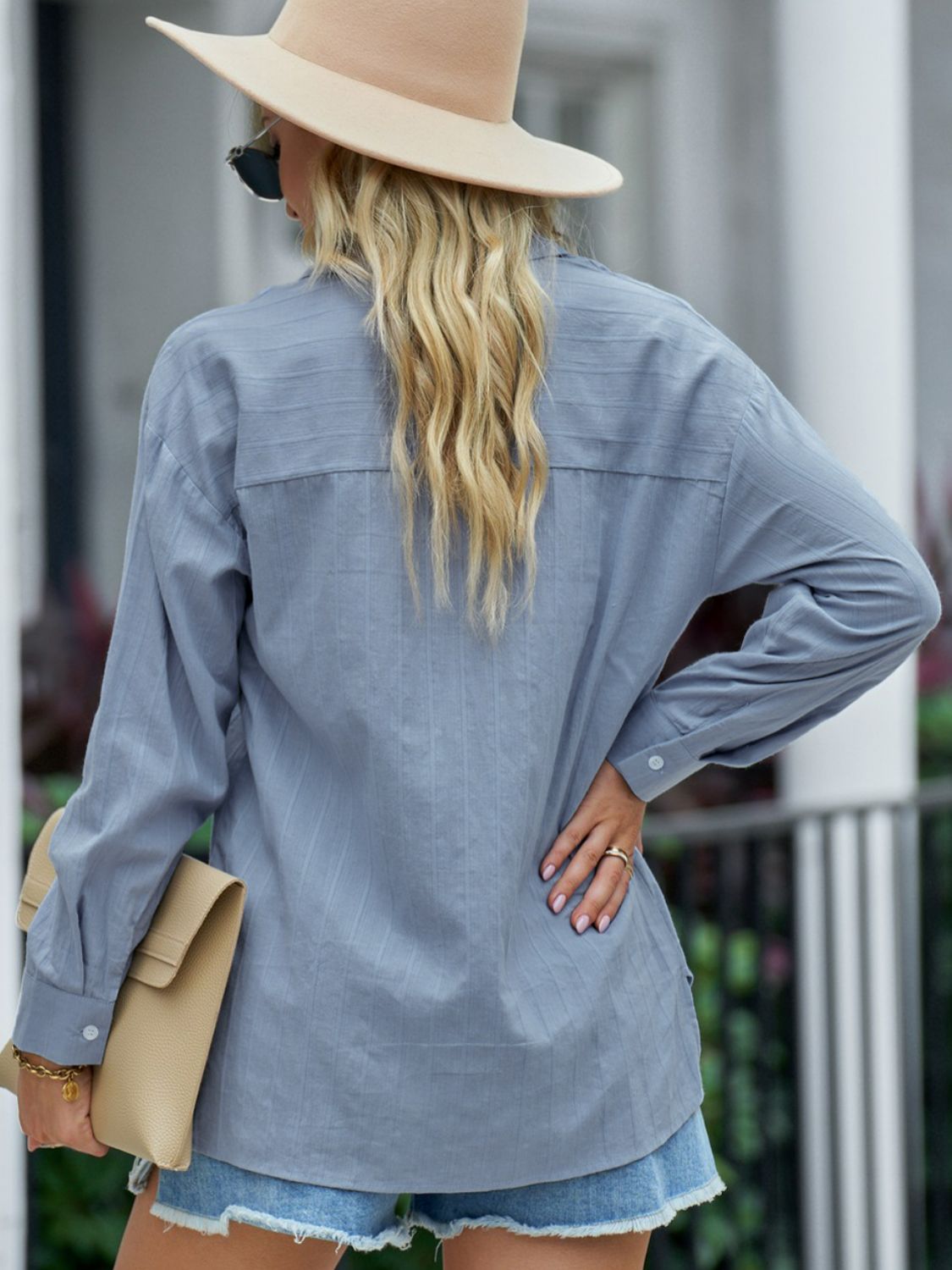Textured Side Slit Long Sleeve Shirt  Shirts & Tops- Doll Fits